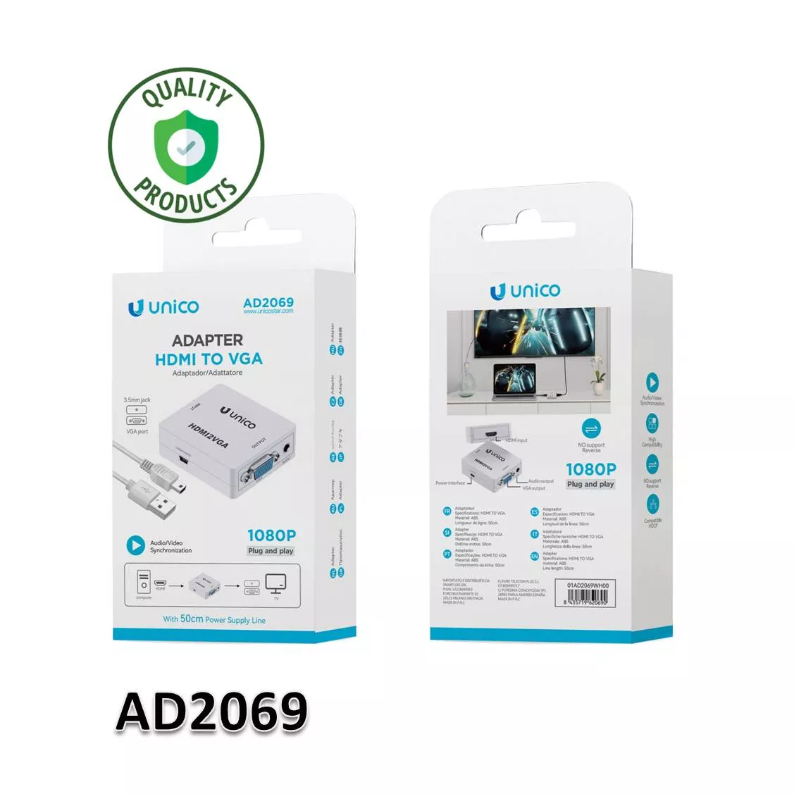 Adaptador UNICO AD2069 HDMI-IN VGA-OUT