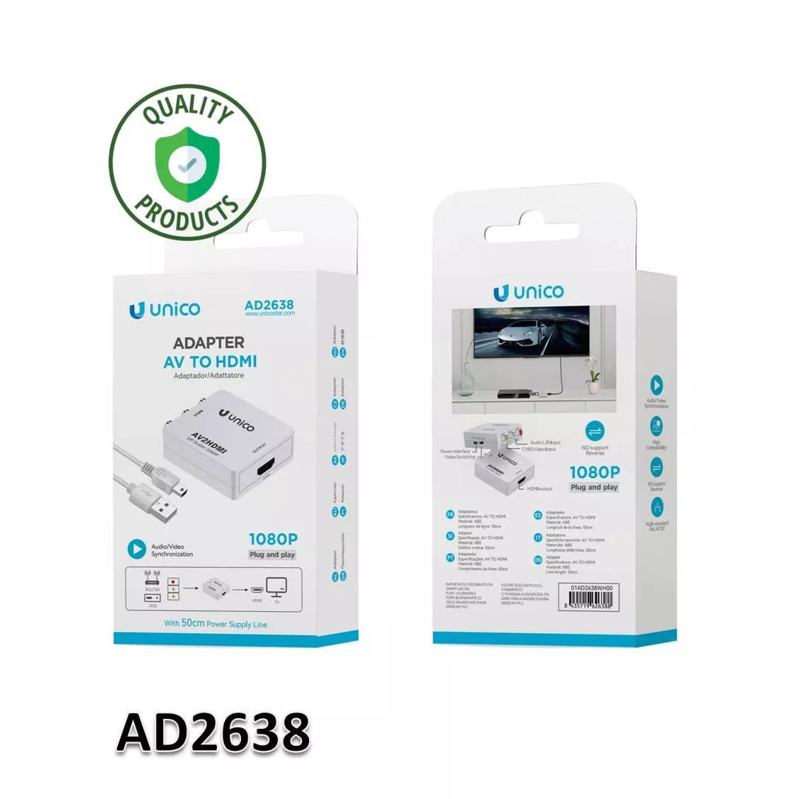 Adaptador UNICO AD2638 RCA-IN HDMI-OUT