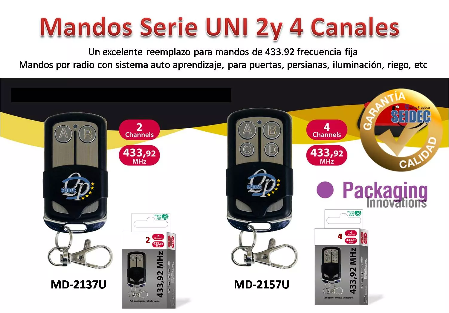 Mando para Garaje 2 Canales a 433.92MHz