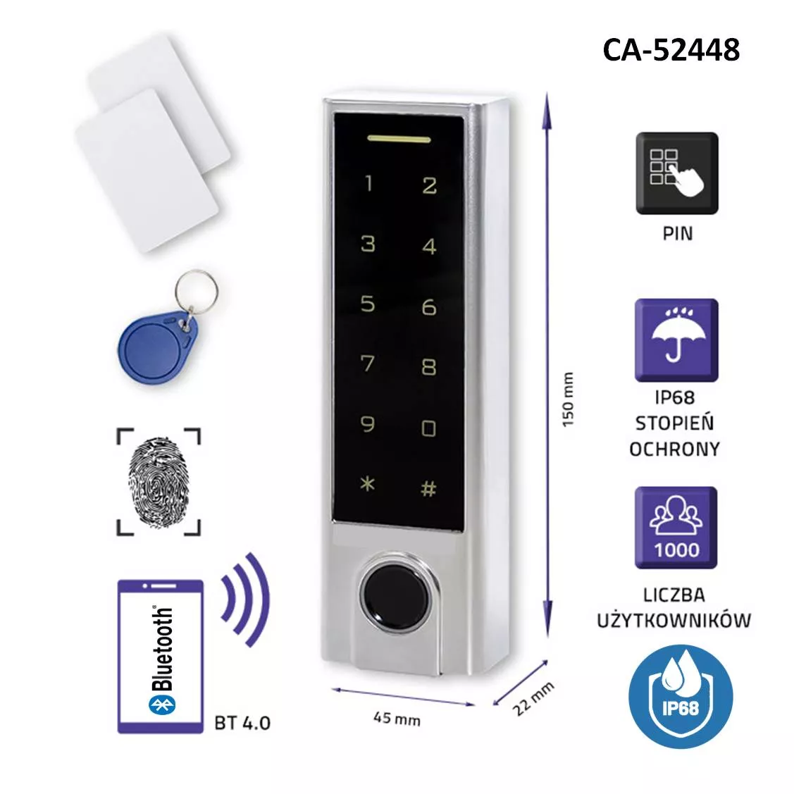 Teclado control de acceo convinado RFID IP68 Bluetooth