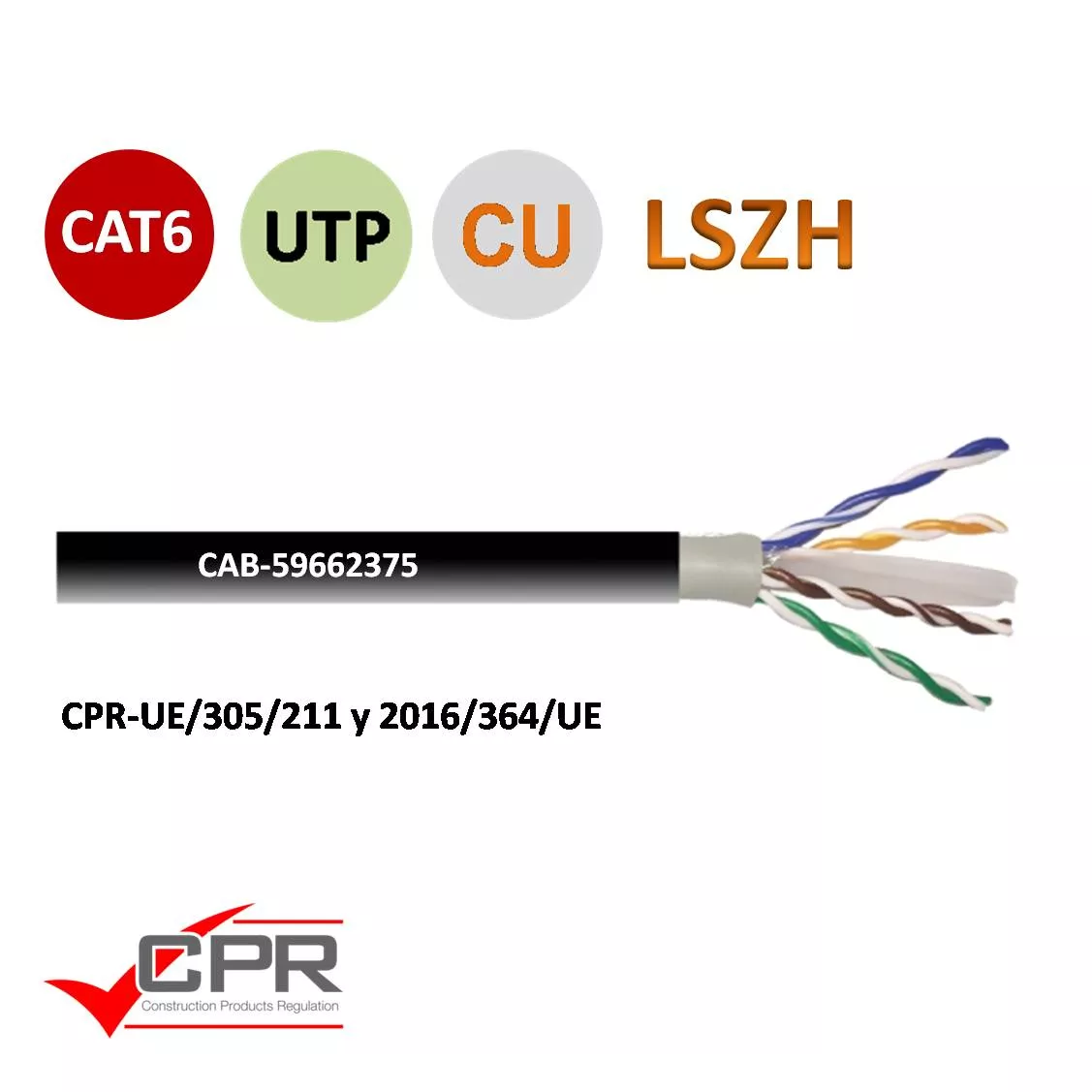 Cable datos UTP CAT6 Eca CU 305m Negro
