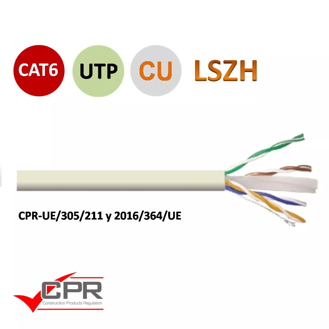 Cable datos UTP CAT6 Eca CU 305m Blanco
