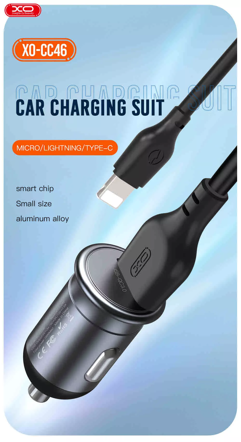 Cargador de coche XO-CC46 con cable C