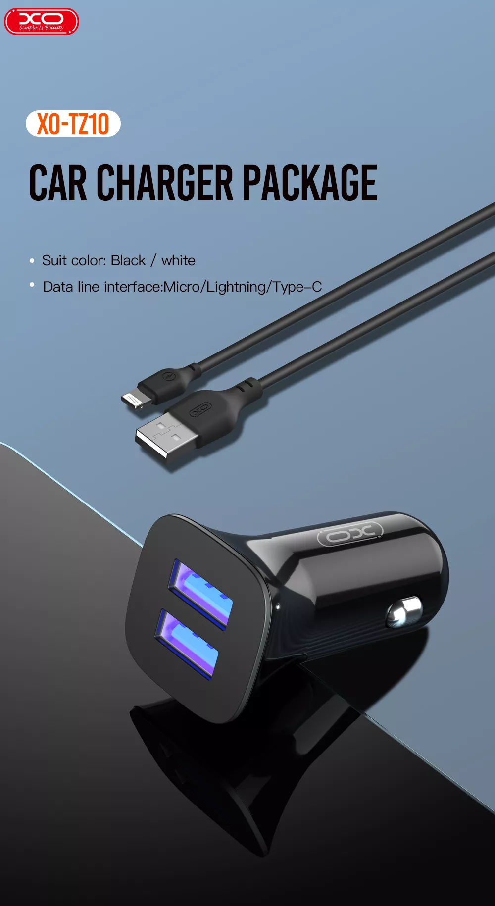 Cargador para coche XO-TZ10 con cable C