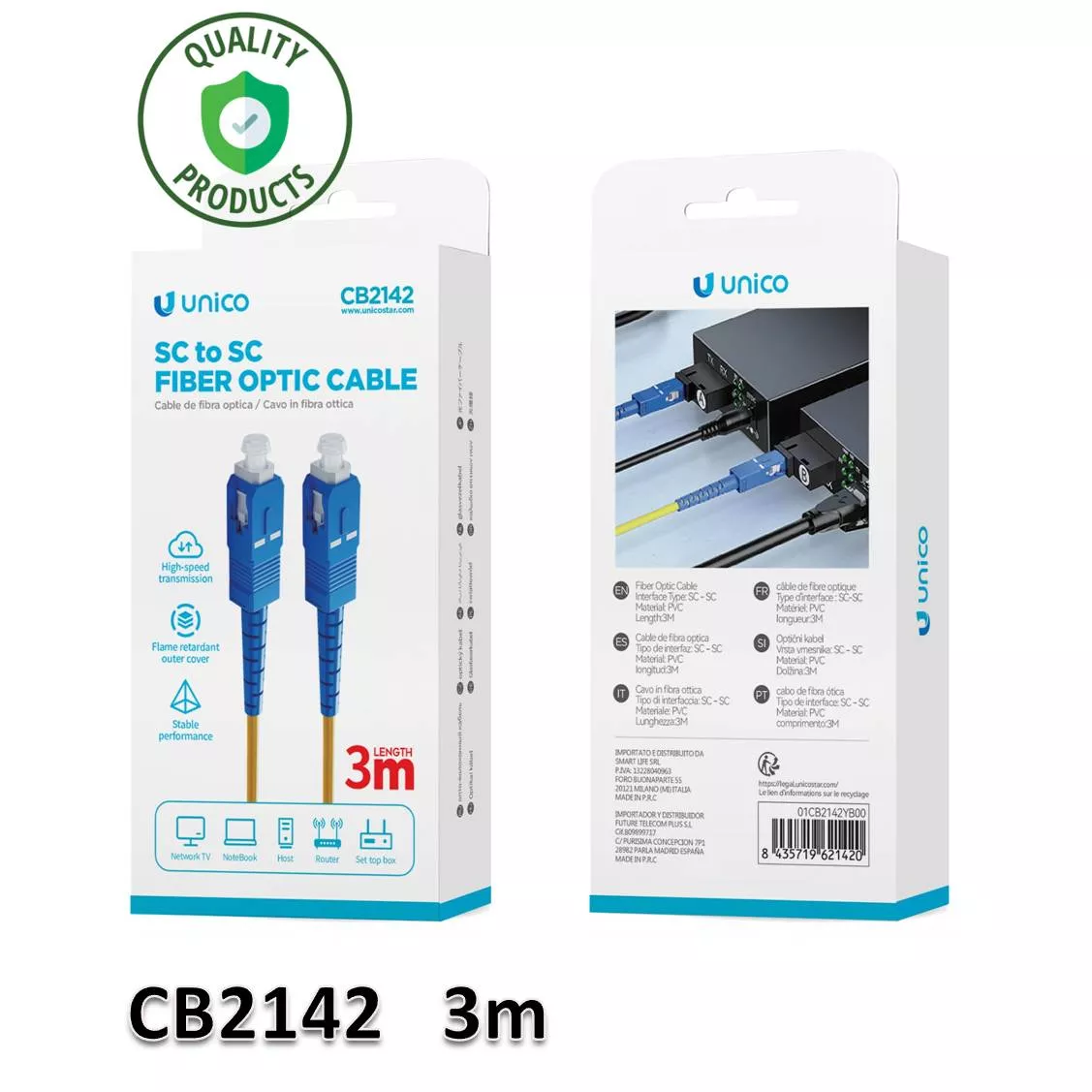 Cable UNICO CB2142 Fibra Optica SC-SC 3m