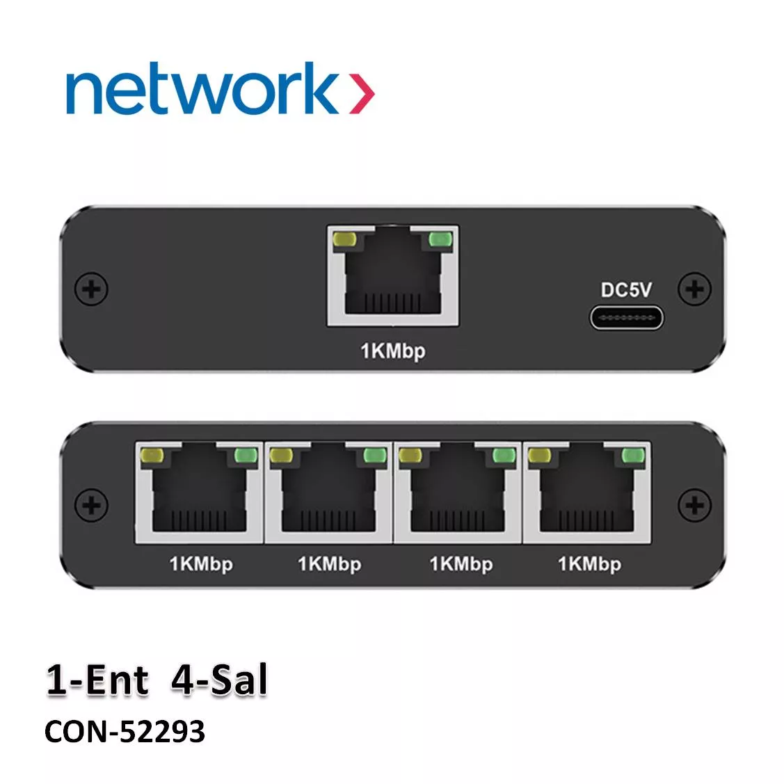 Conmutador Splitter 1Ent 4Sal RJ45 1000Mbps Aluminio