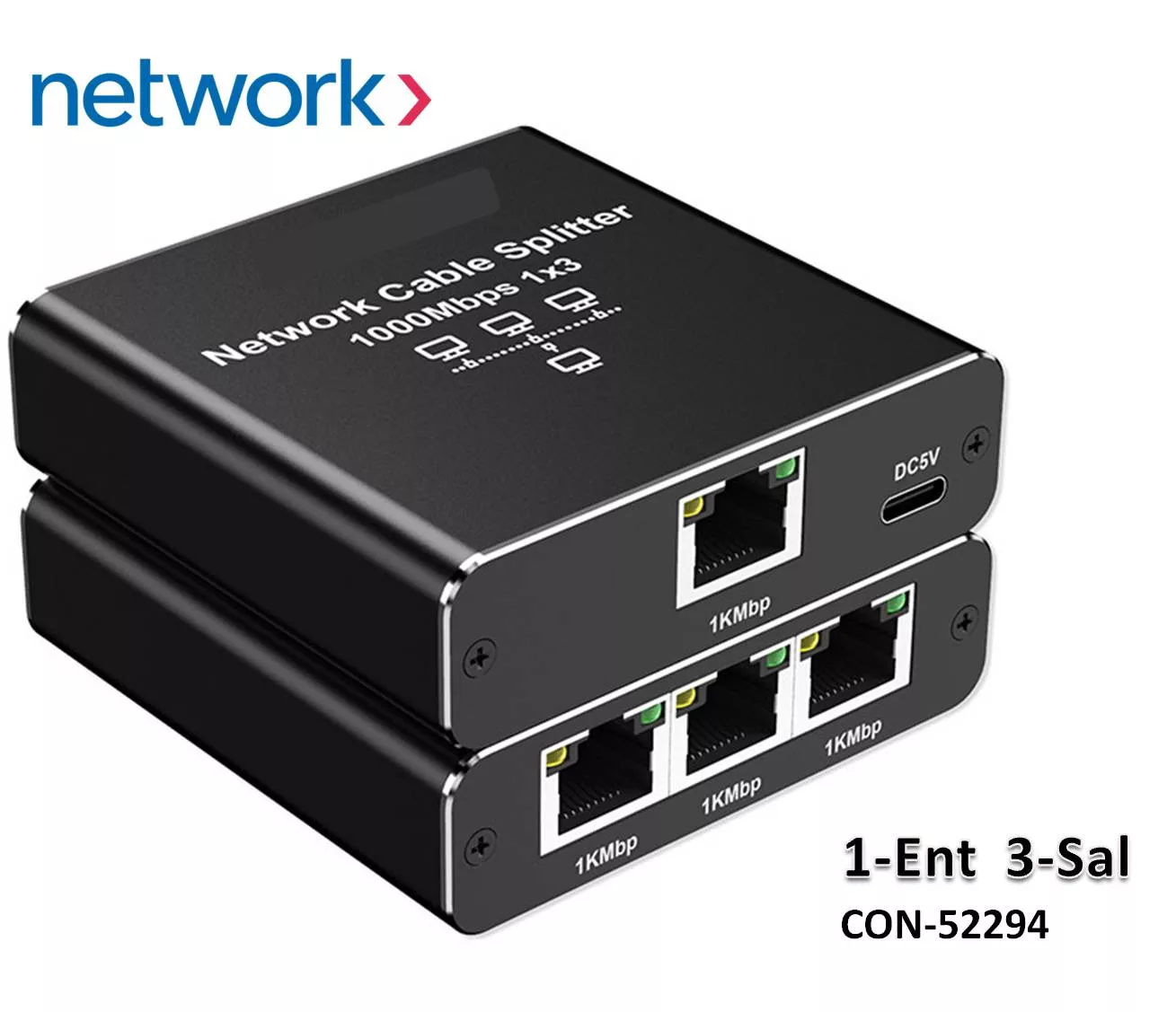 Conmutador Splitter 1Ent 3Sal RJ45 1000Mbps Aluminio