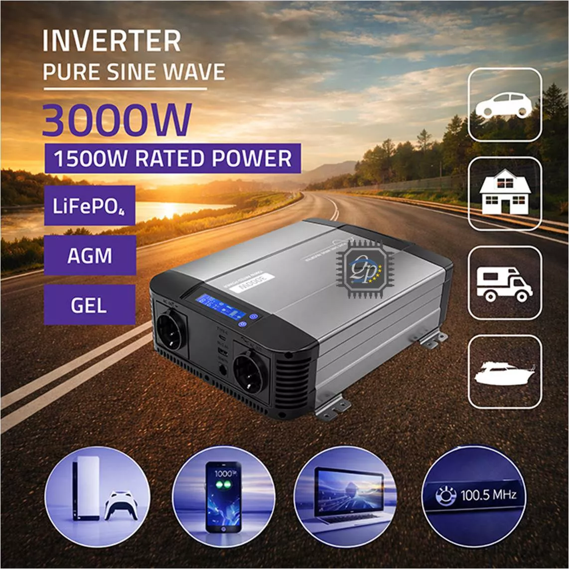 Inversor de voltaje Onda Senoidal Pura 12V-220V 3000W