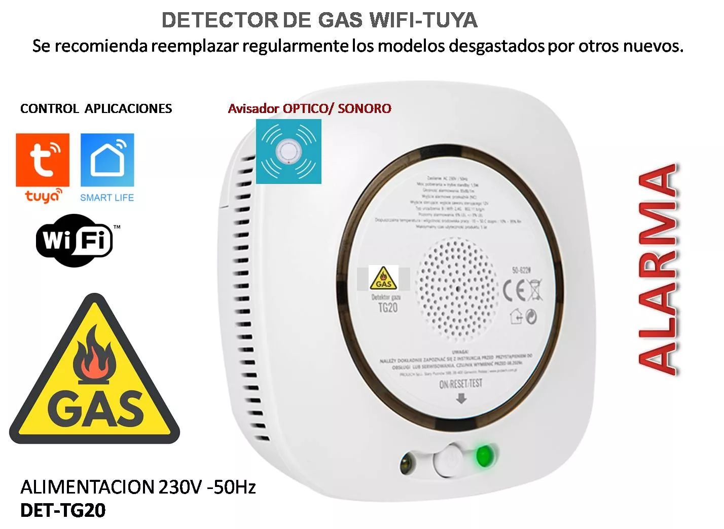 Detector de GAS TG20 a Red 220V