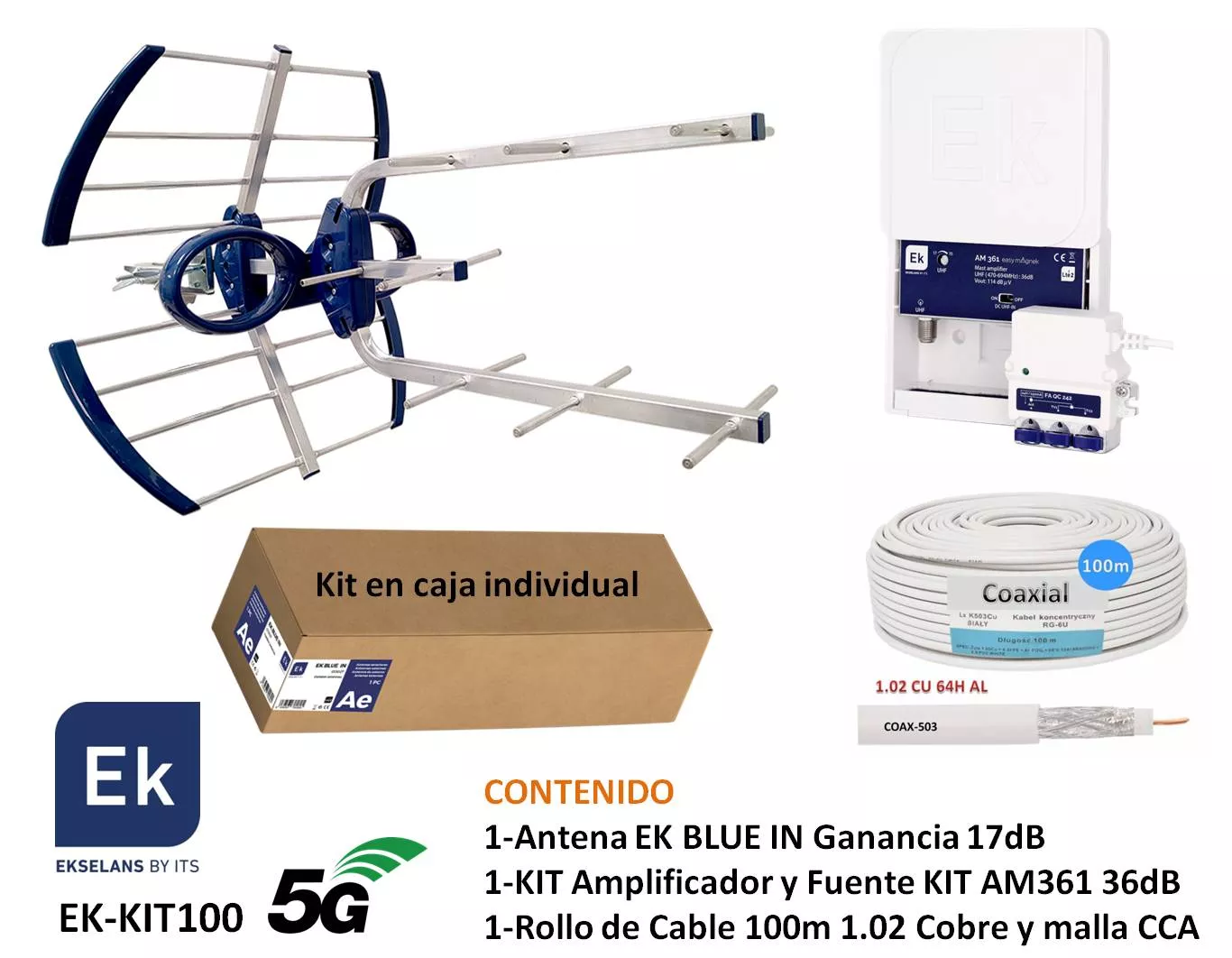 KIT Antena TDT EK Con Amplificador de 36dB KITAM361