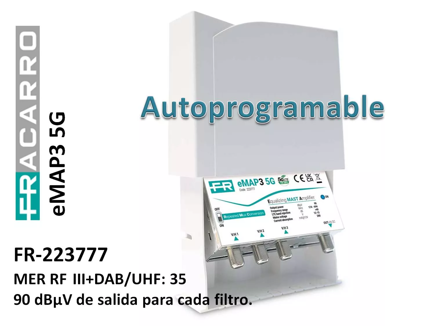 Amplificador Autoprogramable 3E VHF+DAB / UHF FRACARRO eMAP3 5G 223777