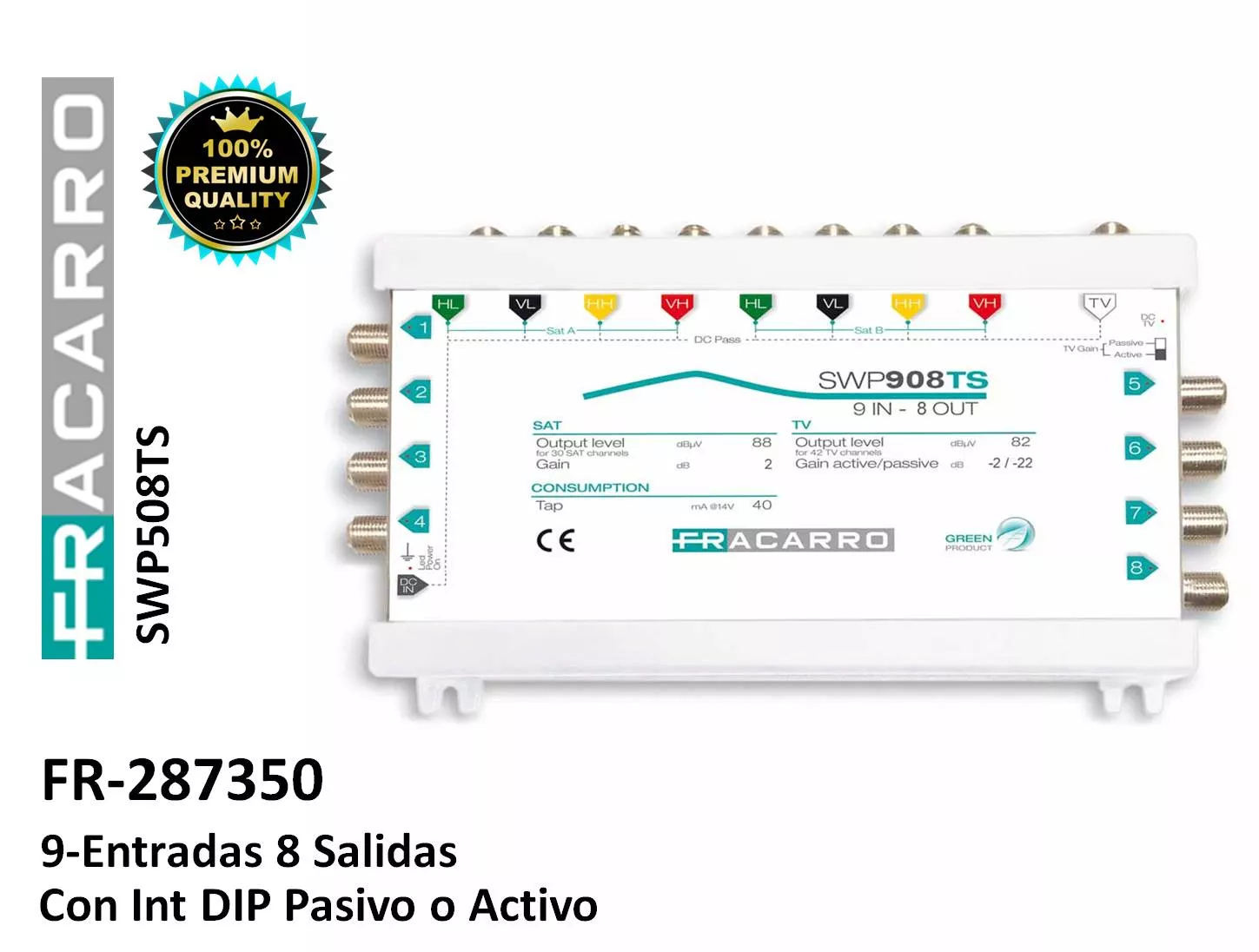 Multiswitch compacto con 9E y 8S Fracarro SWP908TS 287350
