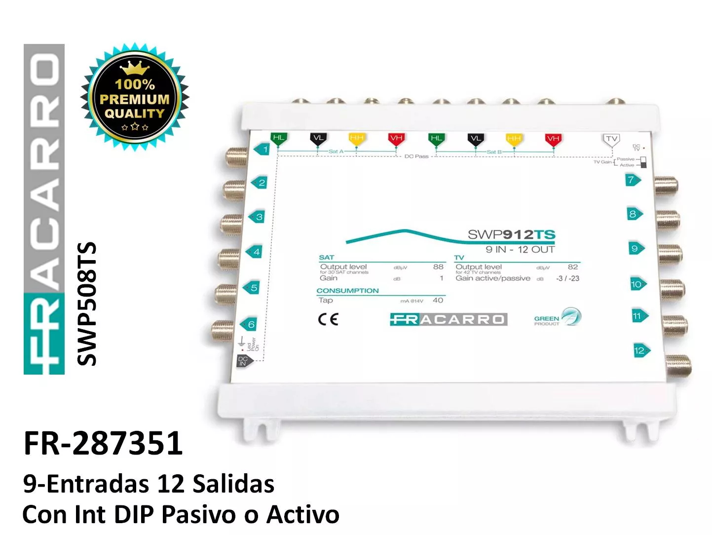 Multiswitch compacto con 9E y 12S Fracarro SWP912TS 287351