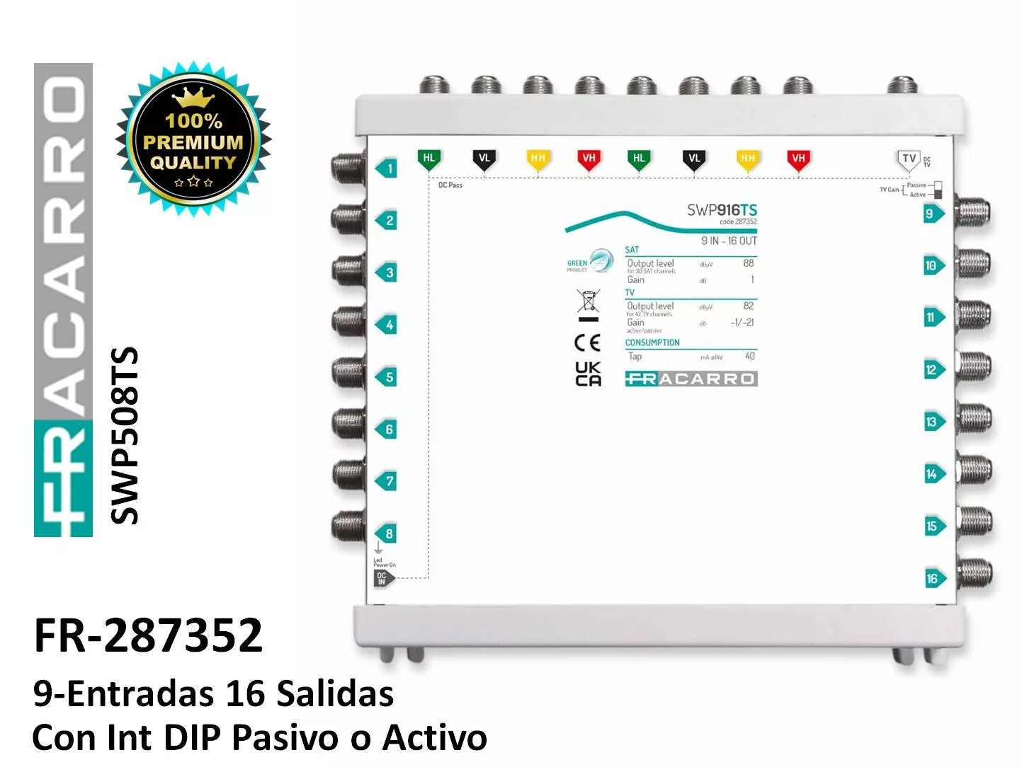 Multiswitch compacto con 9E y 16S Fracarro SWP916TS 287352