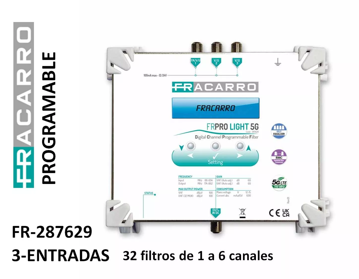 Central programable de 3 entradas Fracarro FRPRO LIGHT 5G 287629
