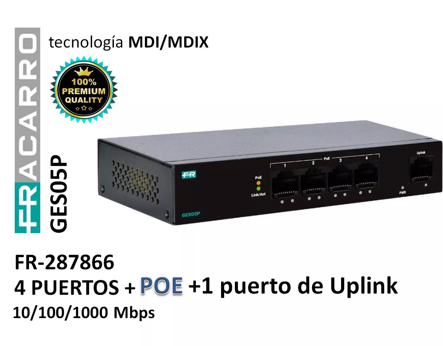 Switch 4 Puertos Con POE 10/100/1000 Fracarro GES05P 287866