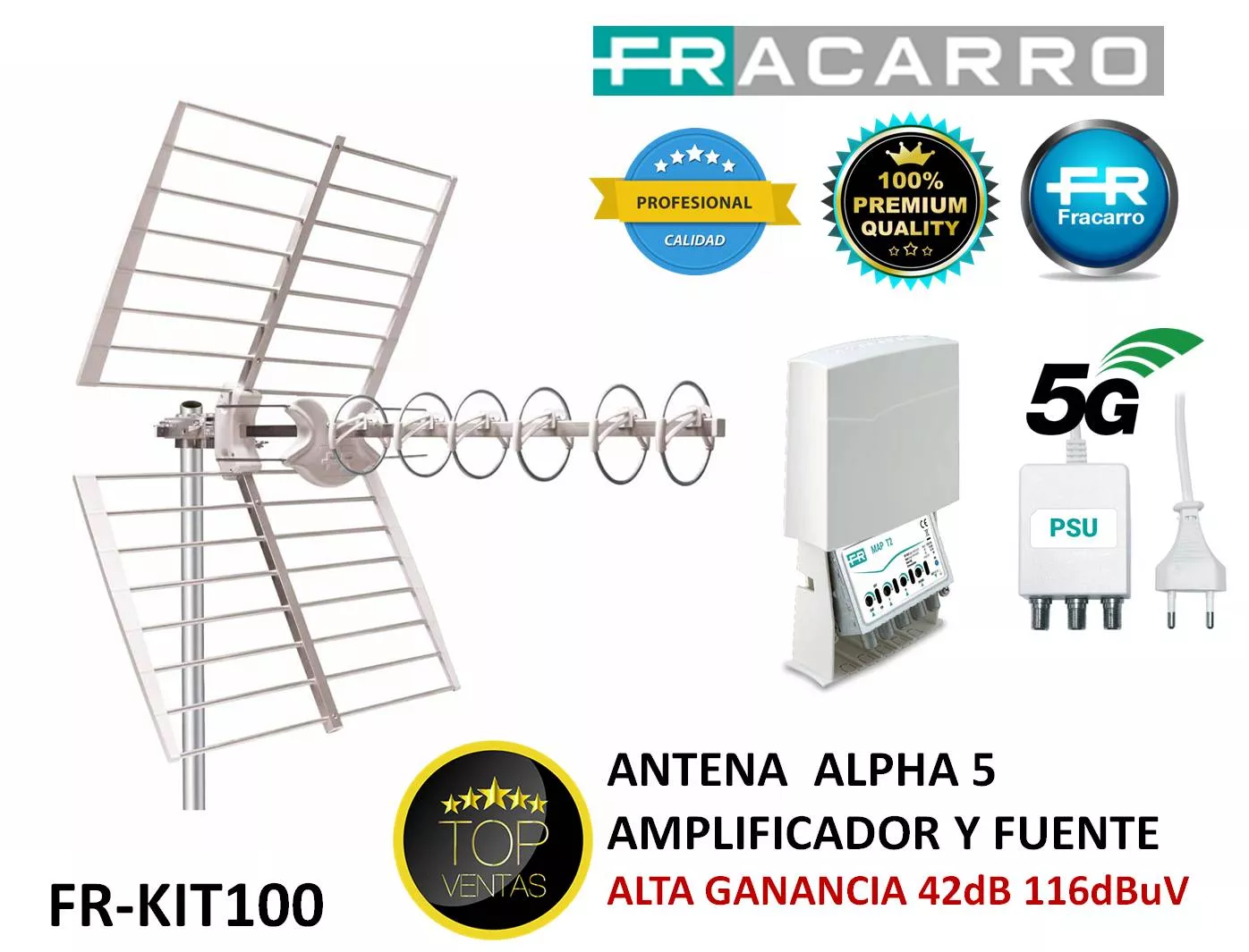 Kit Antena TDT con amplificador de 42dB Fracarro