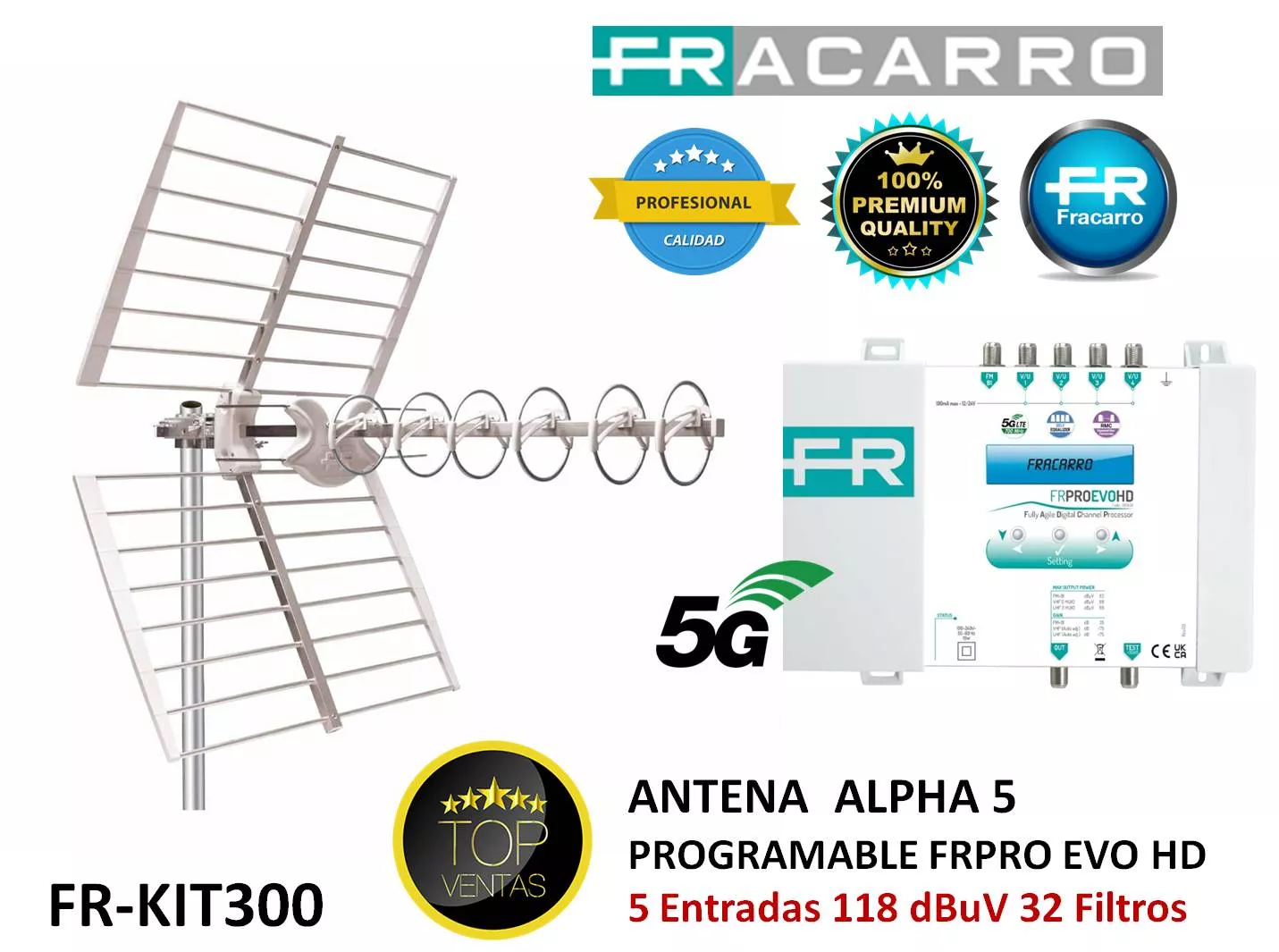 Kit Antena TDT con Programable 5 Entradas Fracarro