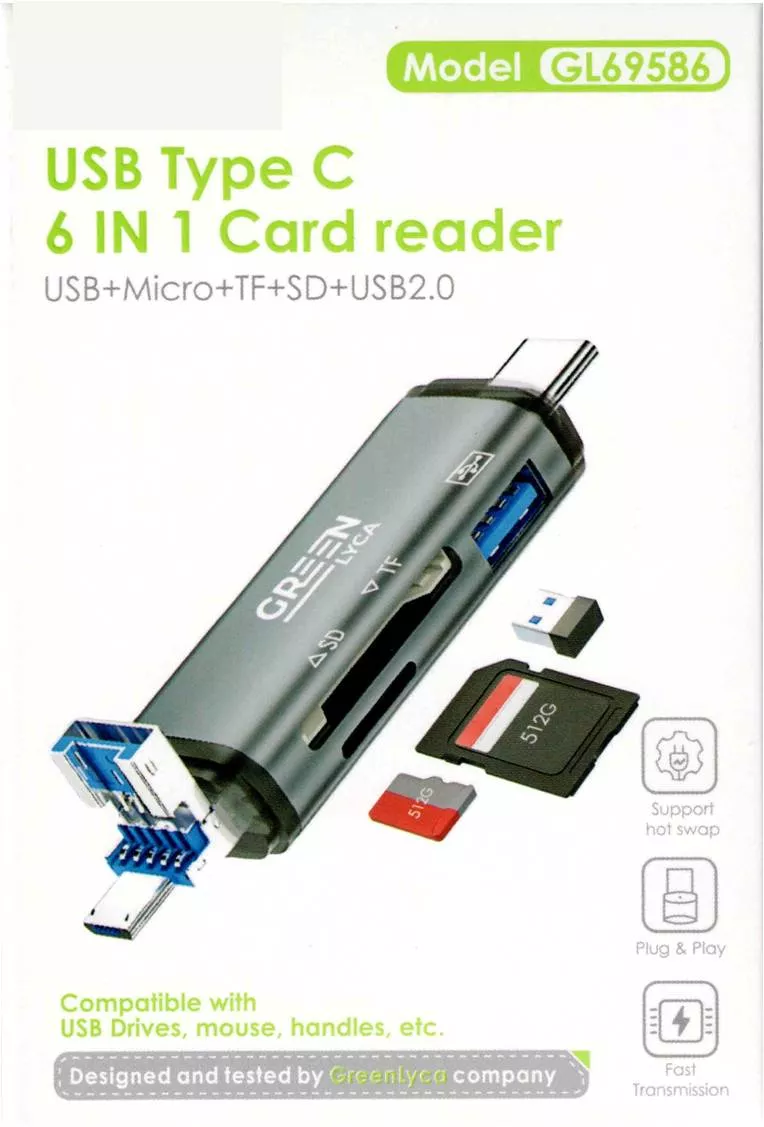 Adaptador Multiuso y Lector de Tarjetas 6 en 1