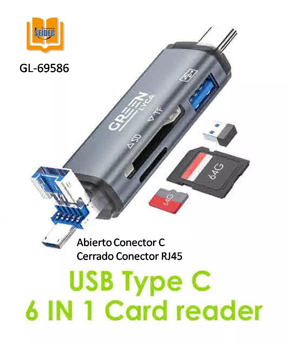Adaptador Multiuso y Lector de Tarjetas 6 en 1