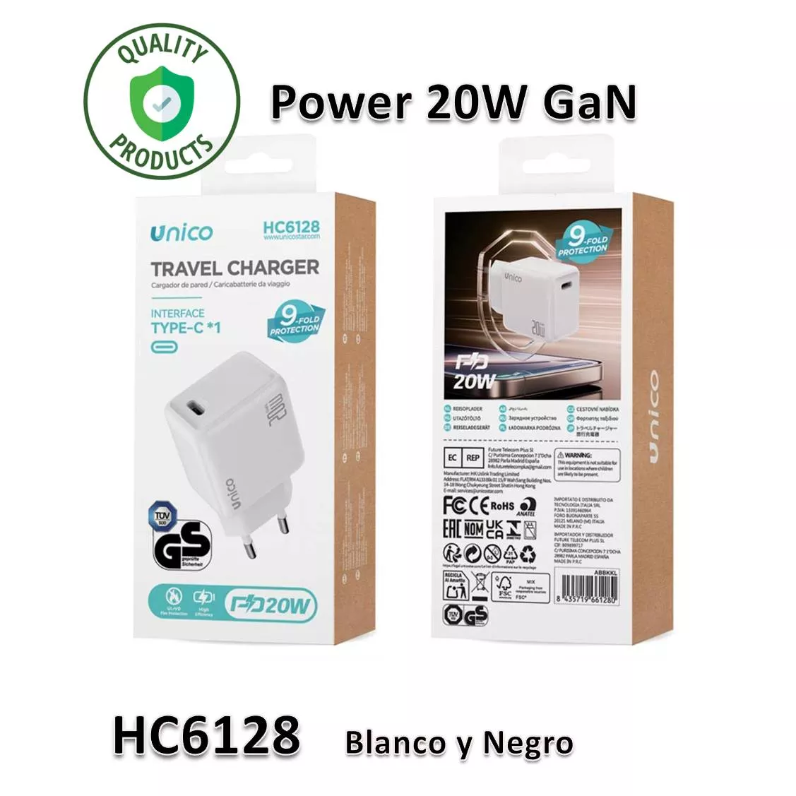 Cargador UNICO HC6128 Tipo-C PD20W GaN