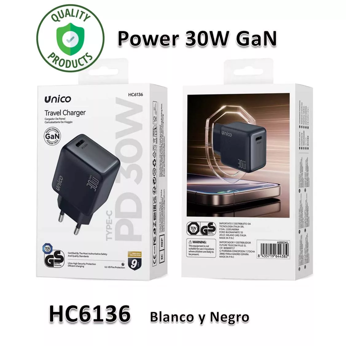 Cargador UNICO HC6136 Tipo-C 30W GaN