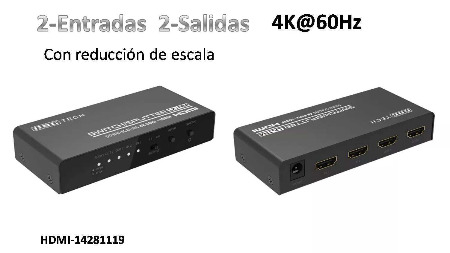 Conmutador HDMI 2E 2S 4K a 60Hz
