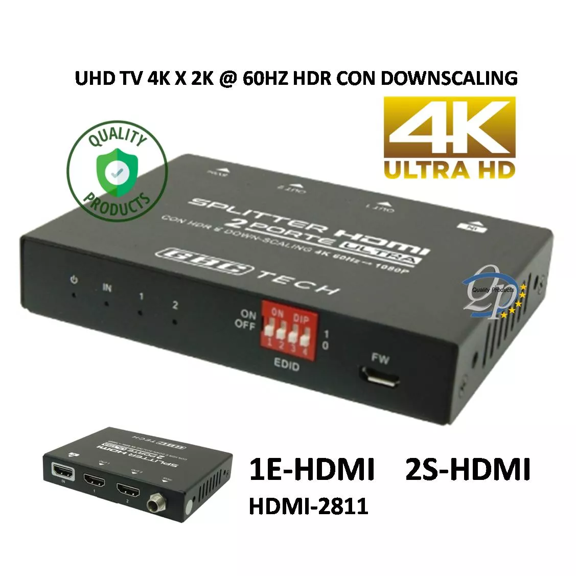 Distribuidor Splitter HDMI 1E 2S 4K a 60Hz