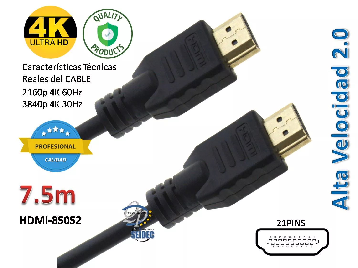 Conexion HDMI 4K 2.0 60Hz Largo 7.5-m