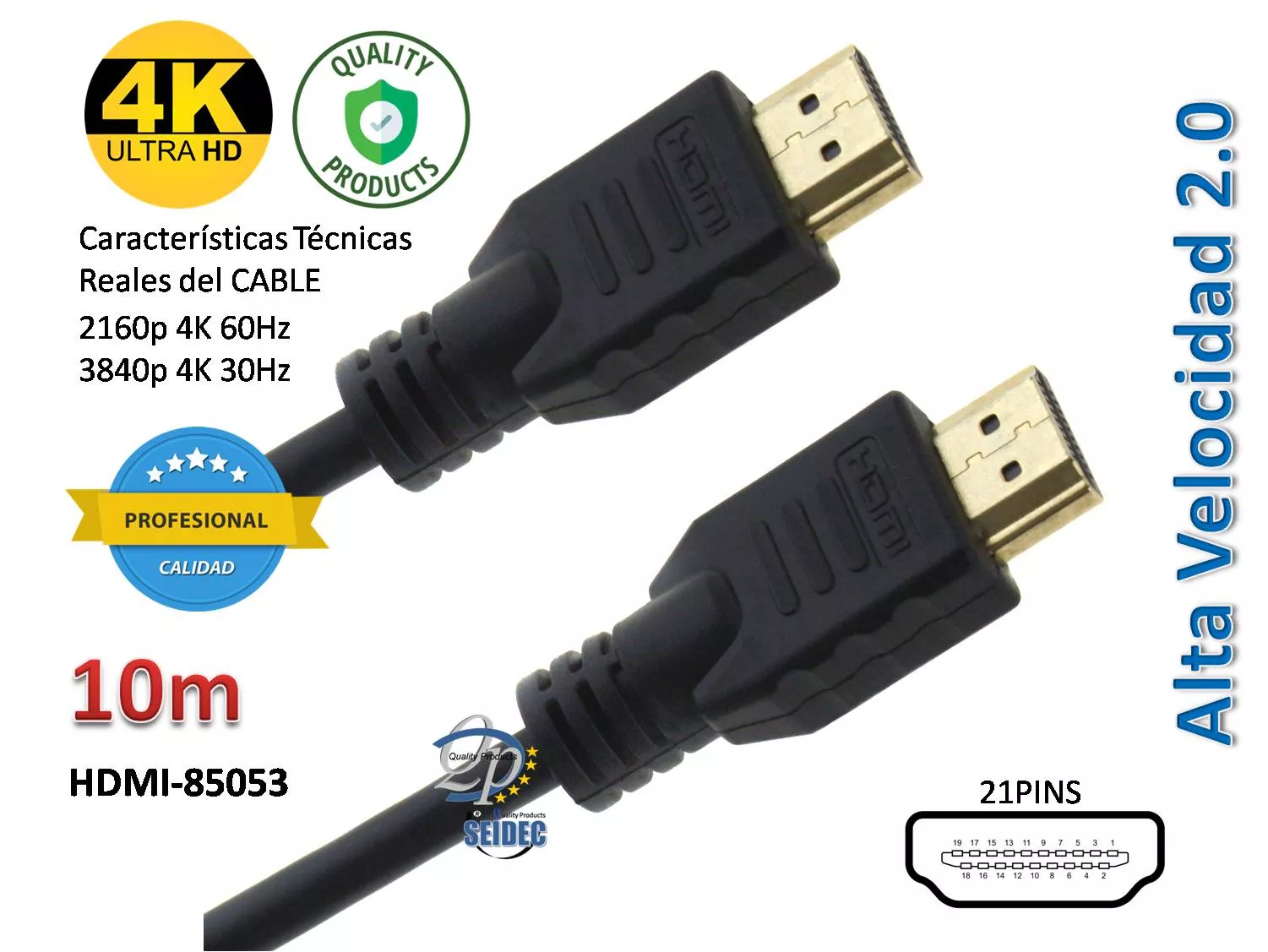 Conexion HDMI 4K 2.0 60Hz Largo 10-m