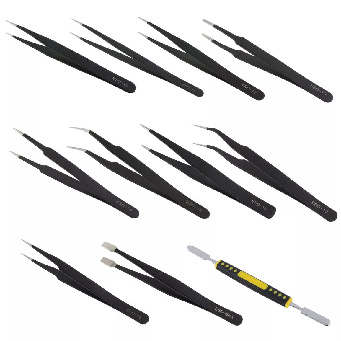 KIT 10 Pinzas ESD de precision con estuche