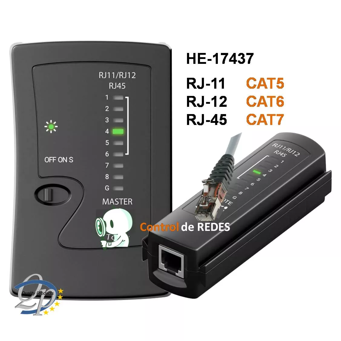 Comprobador de REDES RJ45 CAT5/6/7