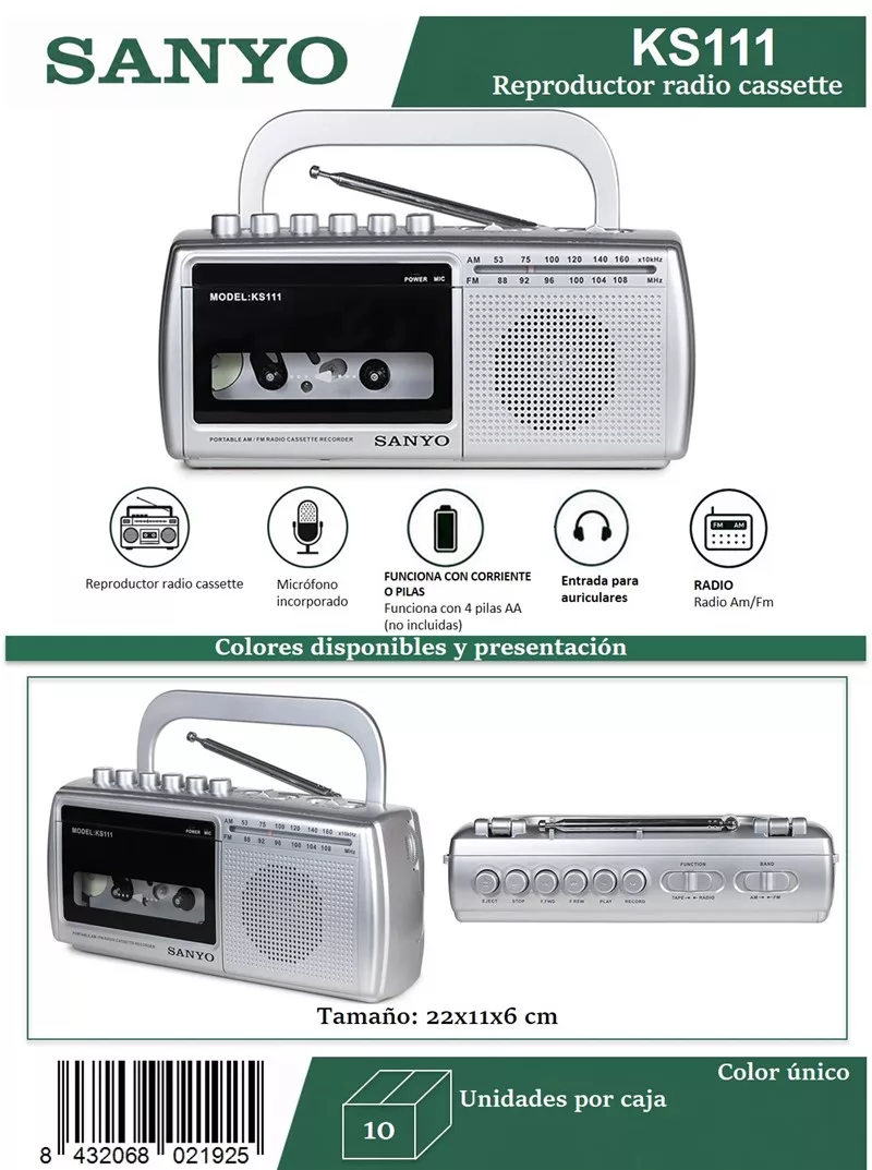 Radio Cassette Grabador Sanyo KS111 (Pilas y Corriente)