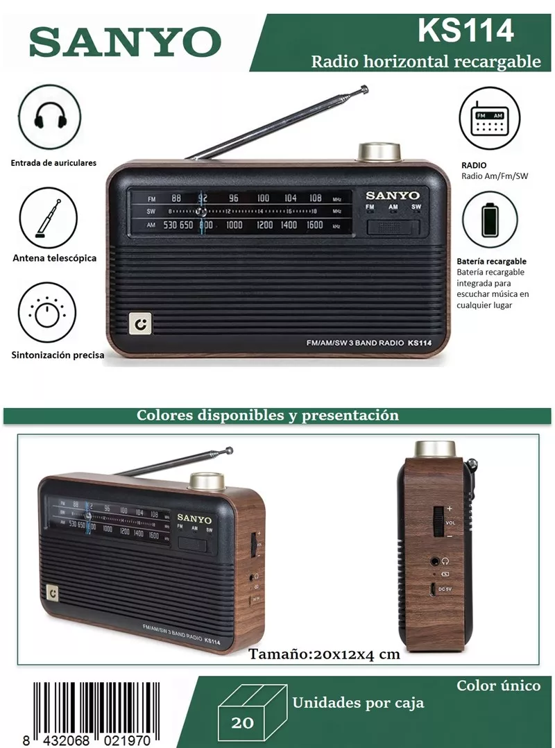 Radio Transistor AM/FM Sanyo KS114 (Pilas)
