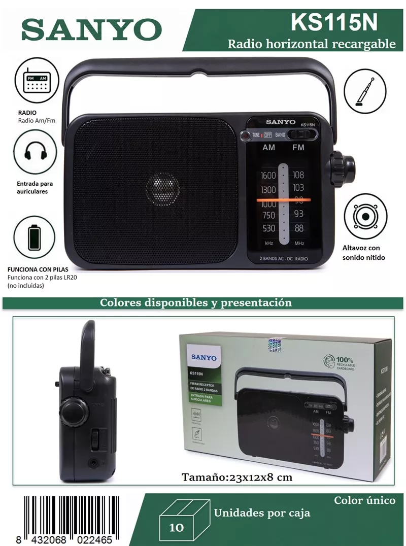 Radio Transistor AM FM Sanyo KS115 Pilas y Corriente