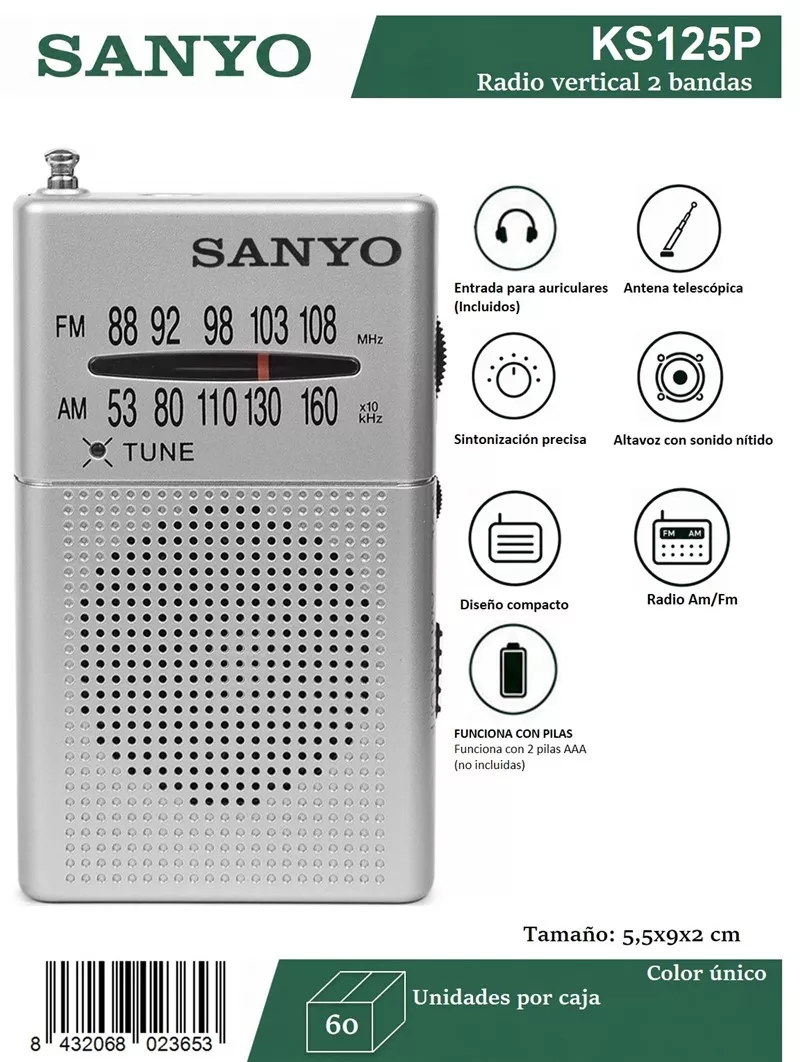 Radio Transistor AM FM Sanyo KS125 Pilas