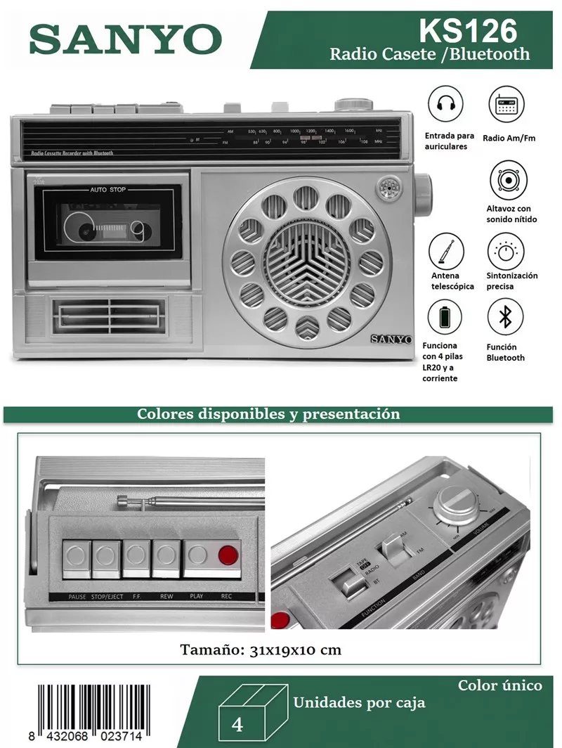 Radio Cassette Sanyo KS126 Con Bluetooth