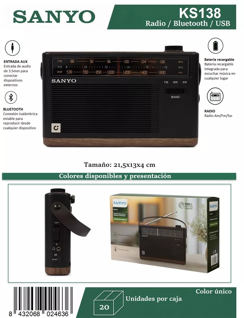 Radio Sanyo KS138 Bluetooth Recargable