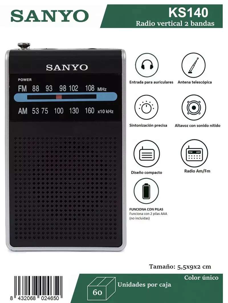 Radio Transistor AM FM Sanyo KS140 Pilas