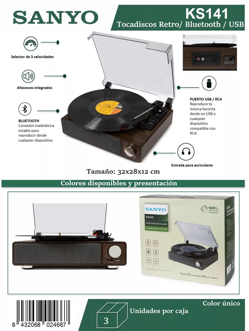 Tocadiscos Sanyo KS141 Vintage Bluetooth