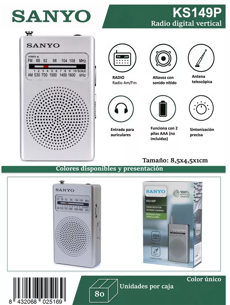 Radio Transistor AM FM Sanyo KS149 Pilas
