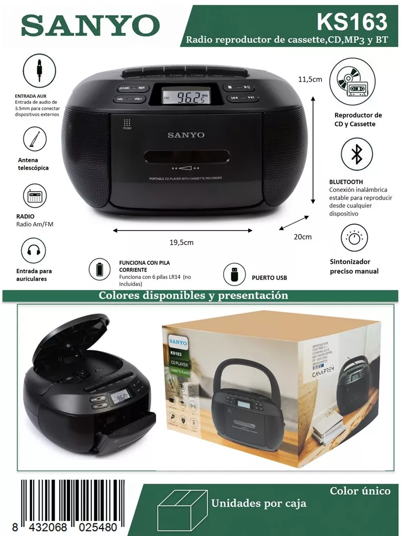 Radio CD Cassette Sanyo KS163 Bluetooth