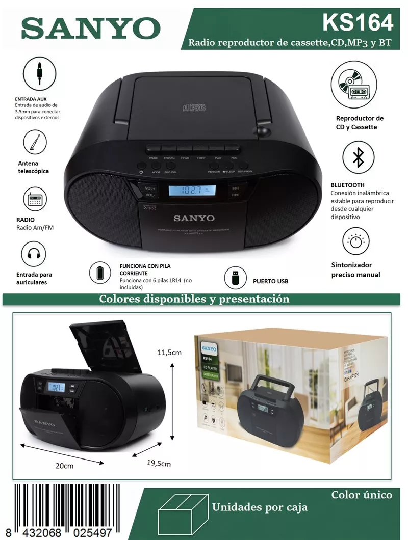 Radio CD Cassette Sanyo KS164 Bluetooth USB