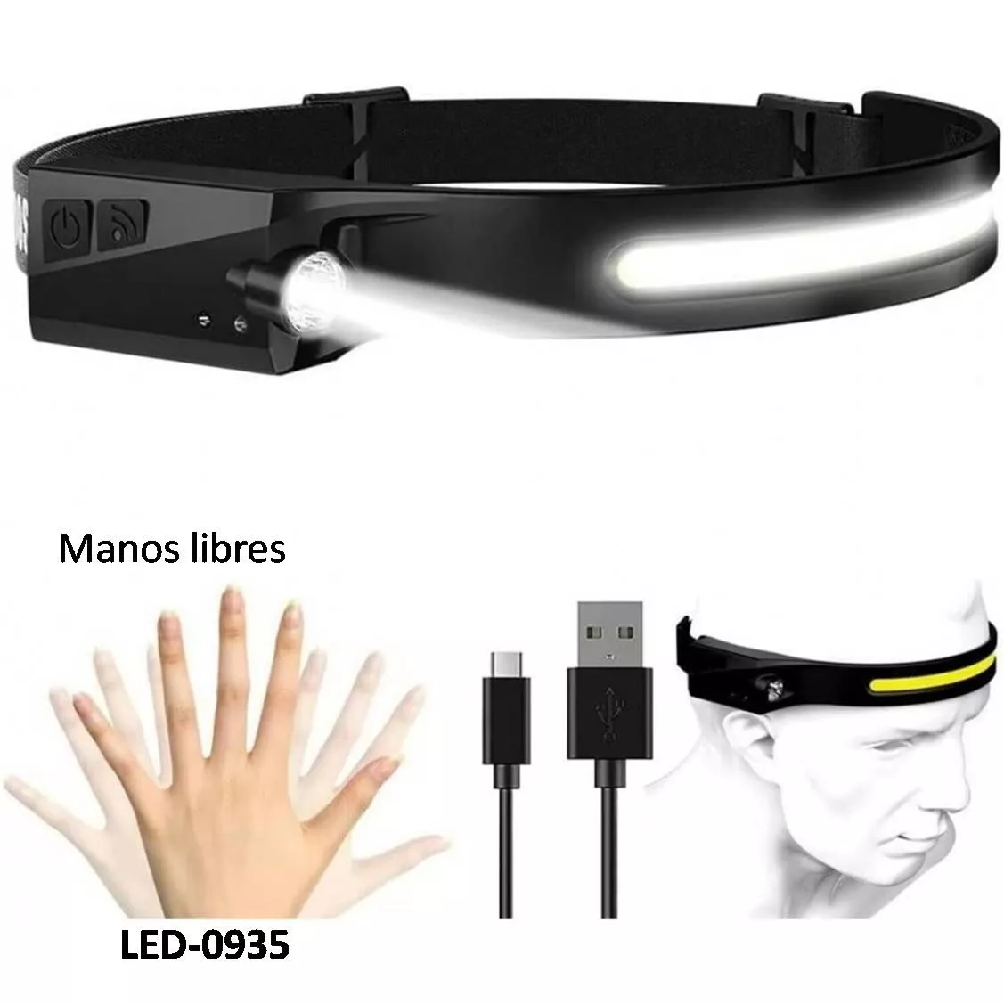 Linterna led frontal 350lm manos libres