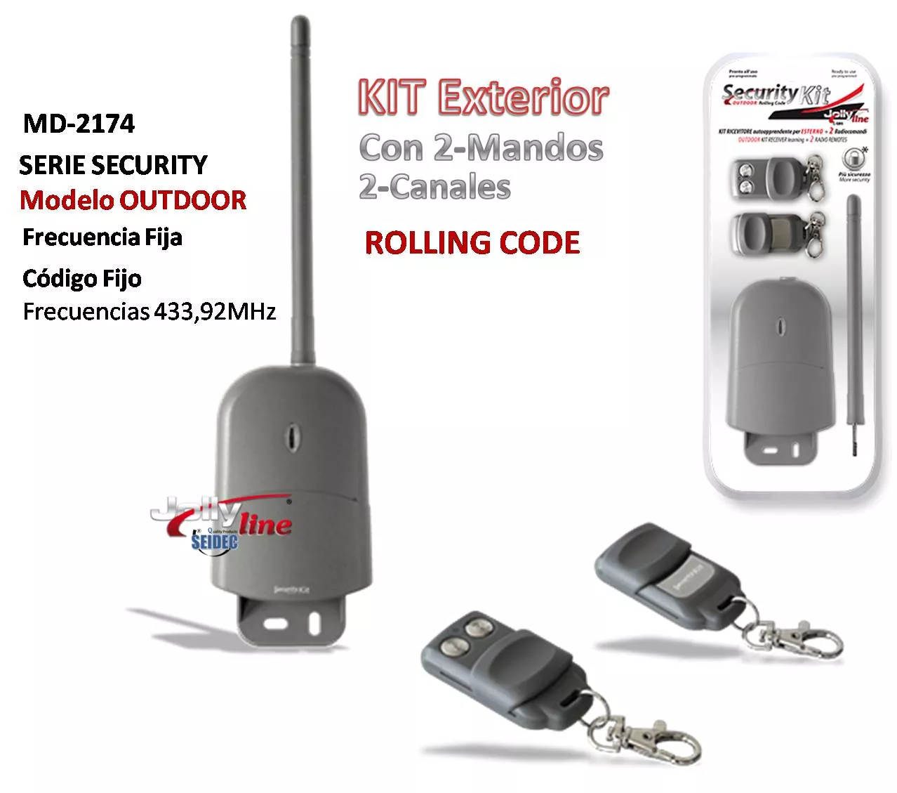 Kit Receptor Garajes con 2 Mandos 433MHz Rolling Code