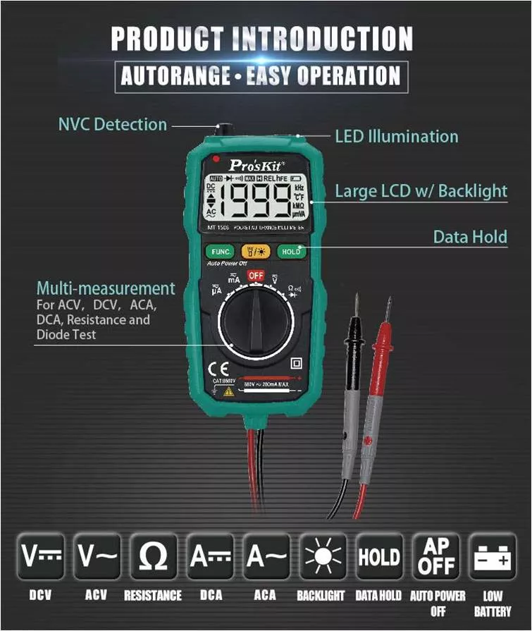 Multimetro digital automatico PROSKIT MT-1508