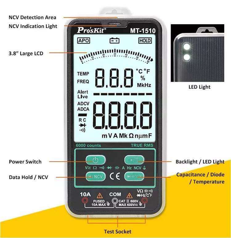 Multimetro digital TRUE RMS PROSKIT MT-1510