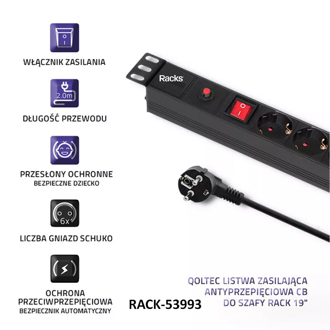 Regleta con 6 salidas Schuko para Rack de 19" Con Proteccion