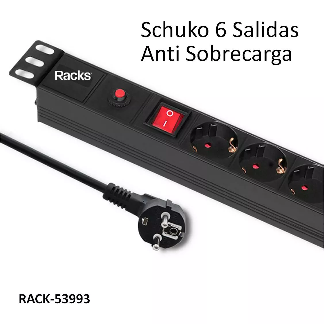 Regleta con 6 salidas Schuko para Rack de 19" Con Proteccion