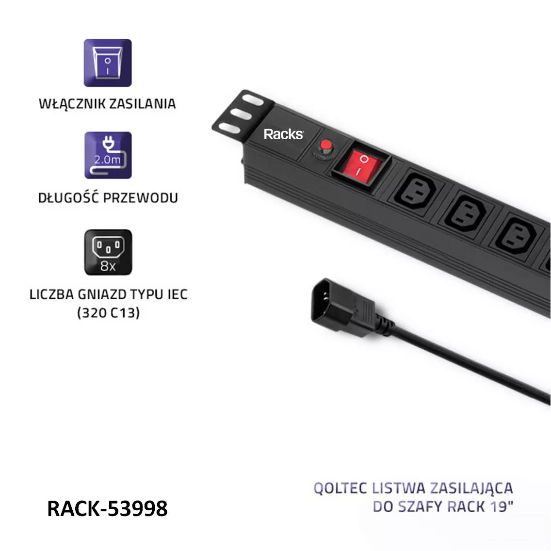 Regleta con 8 salidas PDU para Rack de 19"